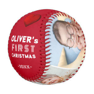 Baby 1st Christmas 4 Photo Keepsake Baseball
