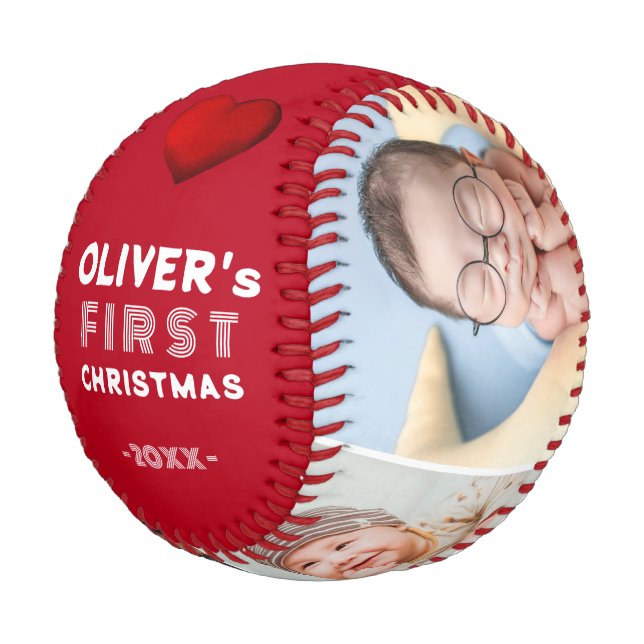 Baby 1st Christmas 4 Photo Keepsake Baseball (Angled)