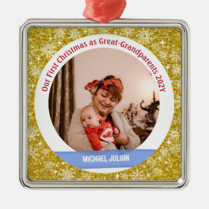 Baby 1st Christmas As Great Grandparents Golden Metal Ornament