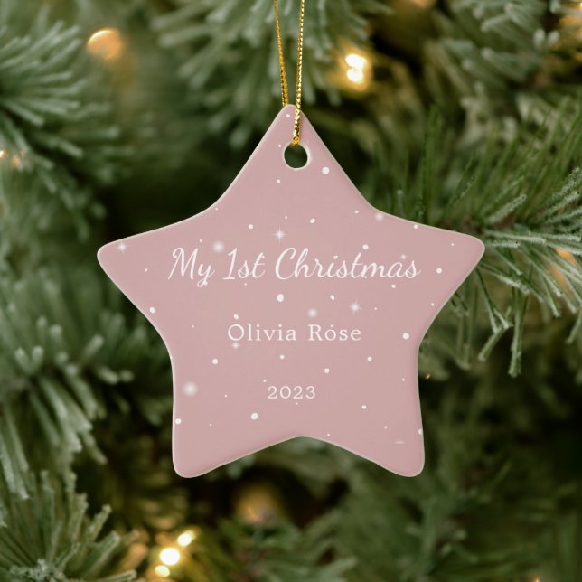 Baby 1st Christmas Cute Minimal Pink Ornament (Tree)