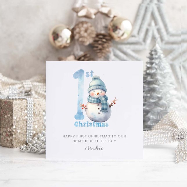 Baby 1st Christmas Cute Snowman Holiday Card (Creator Uploaded)