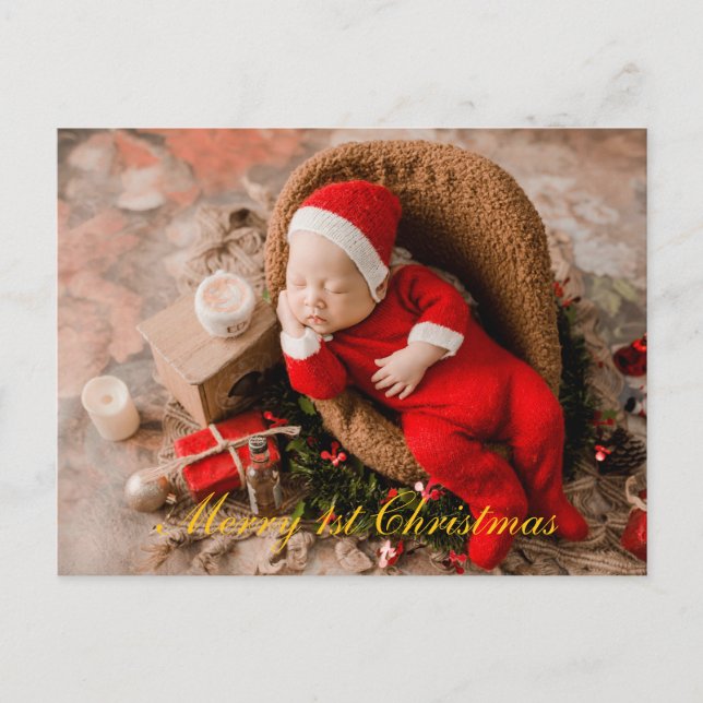 Baby 1st Christmas Elegant Gold Script  Holiday Postcard (Front)