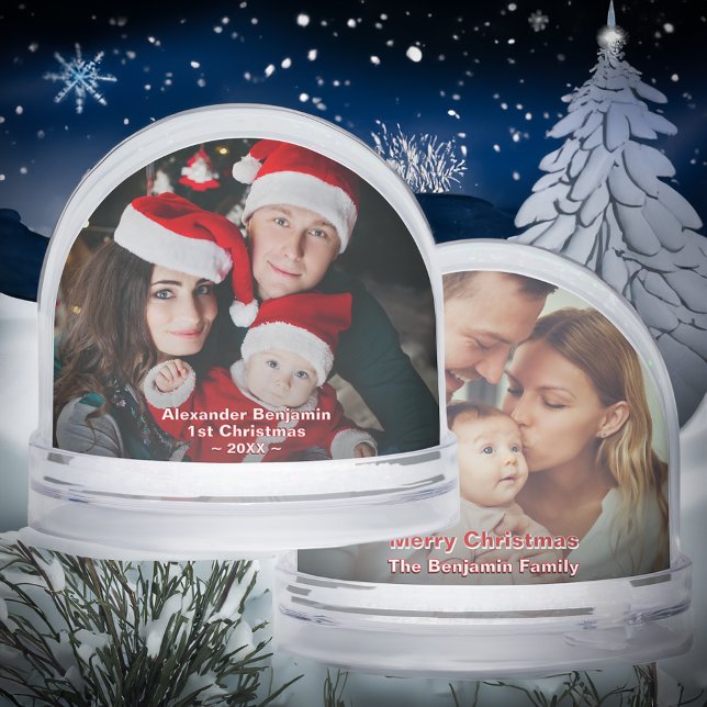Baby 1st Christmas Family Mum Dad Photo Custom Snowglobe (Baby 1st Christmas Family Mom Dad Photo Snow Globel to give as a gift for baby 1st Christmas. )