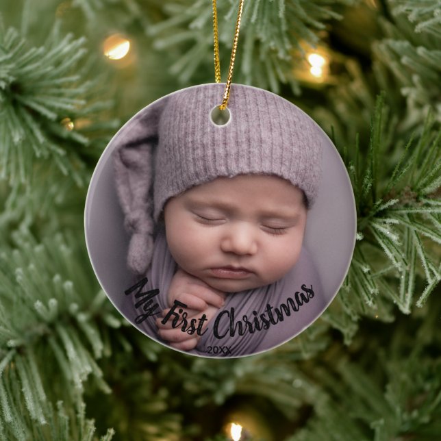 Baby 1st Christmas Photo Birth Stats Birth record  Ceramic Ornament (Tree)