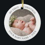 Baby 1st Christmas Photo Ceramic Ornament<br><div class="desc">Baby first Christmas Unisex Modern Photo Ceramic Ornament in elegant white and luxury gender neutral silver faux foil.</div>