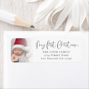 Baby 1st Christmas Photo Overlay Return Address Label