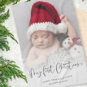 Baby 1st Christmas Photo Overlay Script Name Year Tea Towel