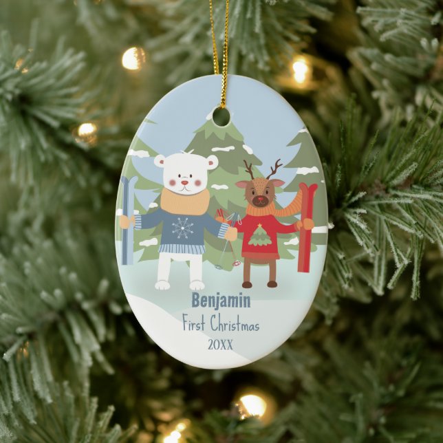 Baby 1st Christmas Polar Bear Reindeer Ornament (Tree)