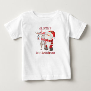 Baby 1st Christmas Santa and Reindeer Personalised T-Shirt