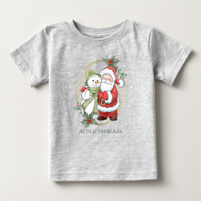 Baby 1st Christmas Santa Snowman Rudolph T-Shirt (Front)