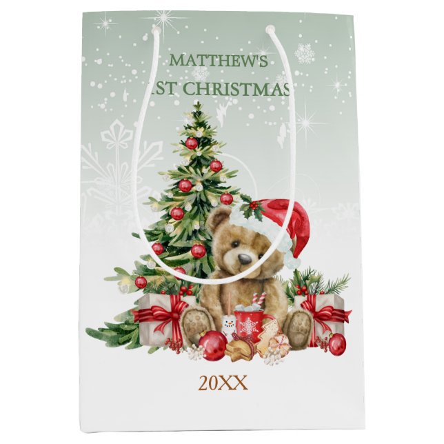Baby 1st Christmas Teddy Bear Medium Gift Bag (Front)