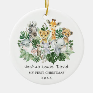 Baby 1st Christmas Tropical Jungle Wild Animals Ceramic Ornament