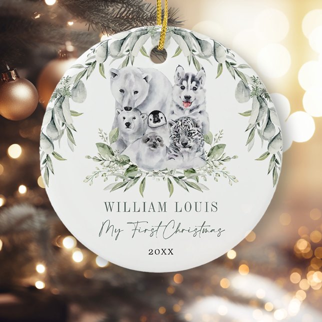 Baby 1st Christmas Winter Wonderland Artic Animals Ceramic Ornament (Creator Uploaded)