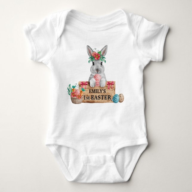 Baby 1st Easter - Bunny, Eggs & Easter Basket Bodysuit (Front)