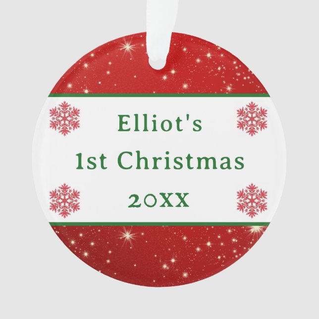 Baby 1st First Christmas Elegant Red Snowflake Ornament (Front)