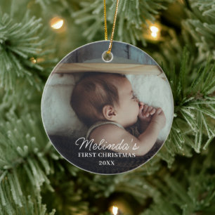 Baby 1st First Christmas Newborn Family Photo Ceramic Ornament