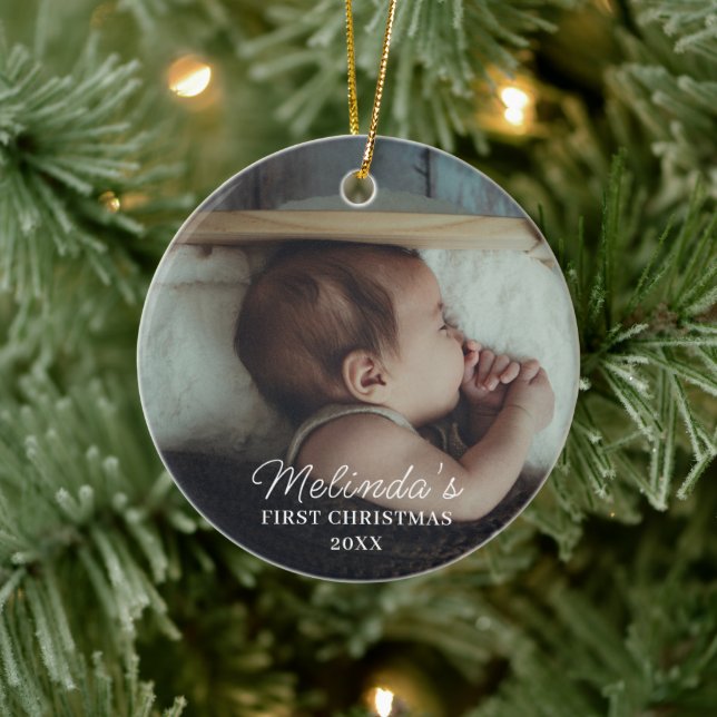 Baby 1st First Christmas Newborn Family Photo  Ceramic Ornament (Tree)