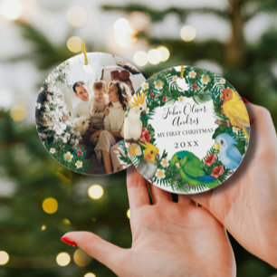 Baby 1st First Christmas Tropical Exotic Parrots Ceramic Ornament