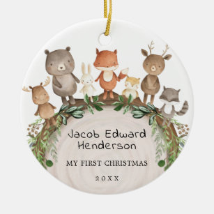 Baby 1st First Christmas Woodland Forest Animals Ceramic Ornament