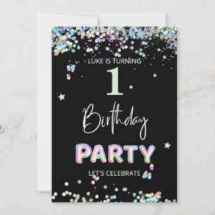 *~* BABY 1st One First Rainbow Balloon Birthday  Invitation