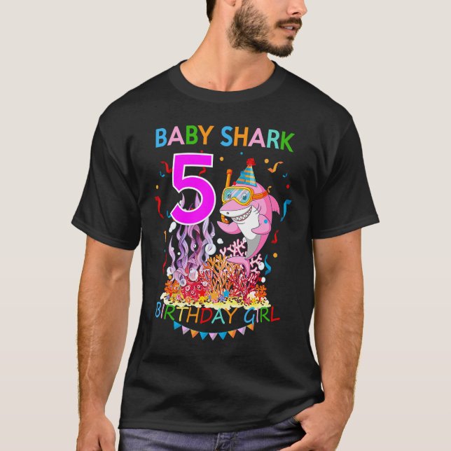Baby 5 Year Old Shark Birthday Girl T-Shirt (Front)