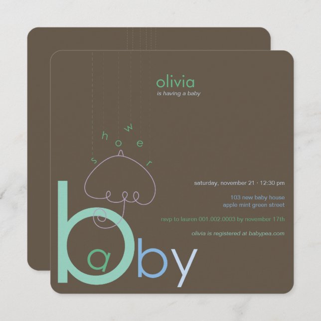 Baby "a" in B Belly Blue Whimsical Boy Baby Shower Invitation (Front/Back)
