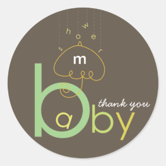 Baby 'a' in B Green Typography Neutral Baby Shower Classic Round Sticker