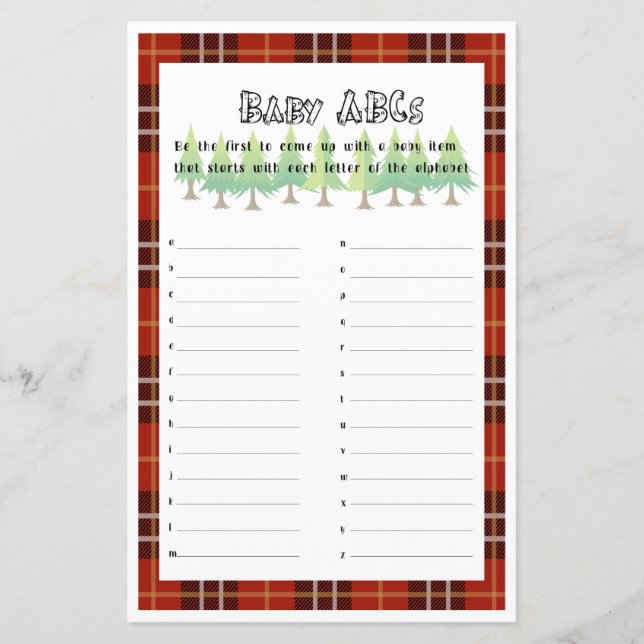 Baby ABCs Little Lumberjack Baby Shower Game (Front)