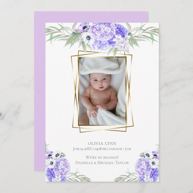 Baby |  Add Photo Violet Anemone Floral Invitation (Front/Back)