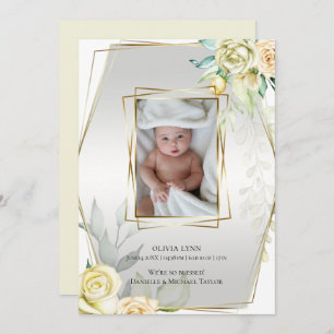 Baby    Add Photo Yellow Roses Gold Frame Invitation