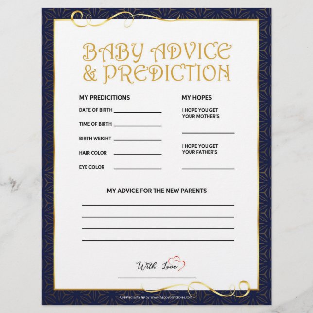 Baby Advice & Prediction [Golden Blue] Custom Letterhead (Front)