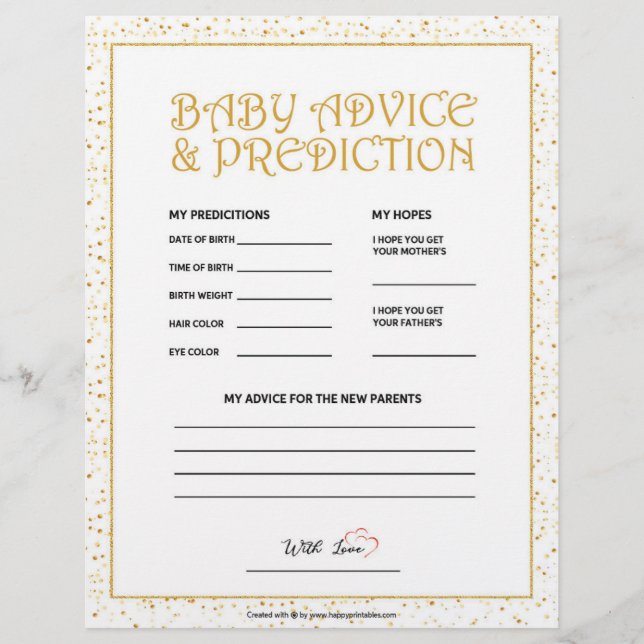 Baby Advice & Prediction [Golden Sparkles] Custom Letterhead (Front)