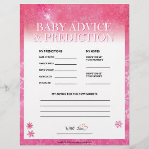Baby Advice & Prediction [Snowy Pink] Custom Letterhead