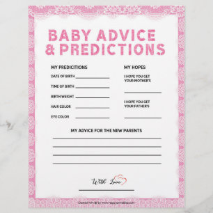 Baby Advice & Predictions [Luxury Lace [Pink]] Custom Letterhead