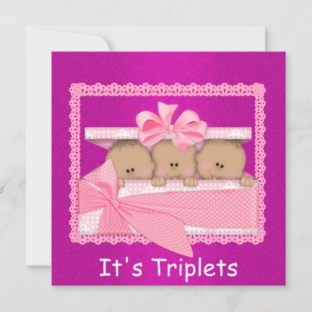 Baby African American GIRL Triplets  Baby Shower Invitation (Front)