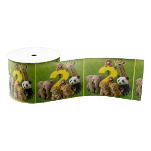 Baby African Animals With a Big Number Two Grosgrain Ribbon