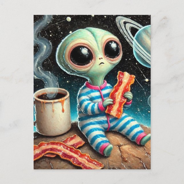 baby alien eating bacon postcard (Front)