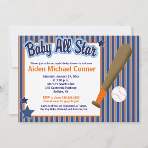Baby All Stars Baseball and Bat Sports Invitation
