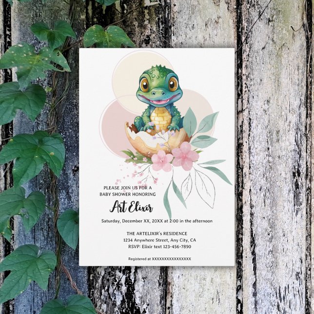 Baby Alligator Hatching Floral Baby Shower Invitation (Creator Uploaded)