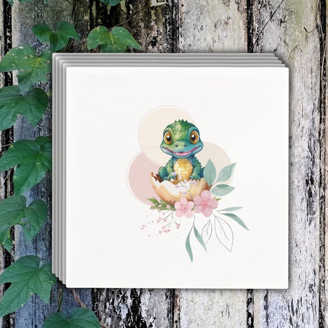 Baby Alligator Hatching Floral Baby Shower Napkin (Creator Uploaded)