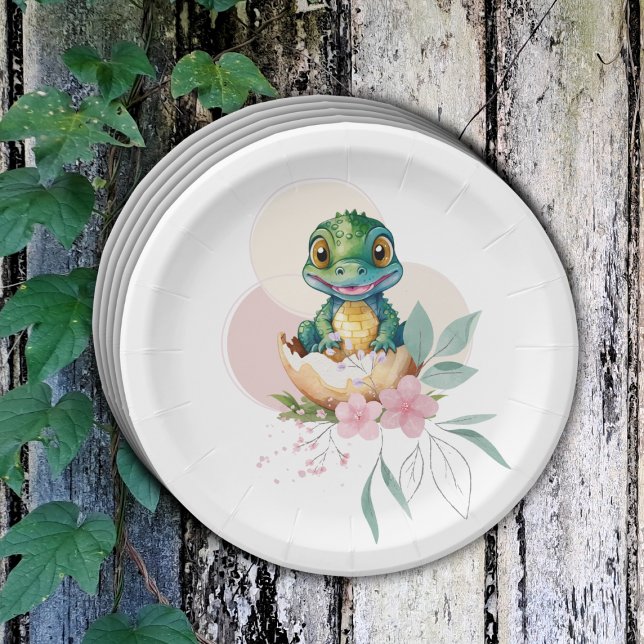 Baby Alligator Hatching Floral Baby Shower Paper Plate (Creator Uploaded)