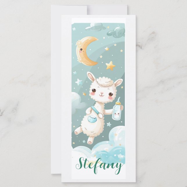 Baby Alpaca Watercolor Personalised Bookmark Card (Front)