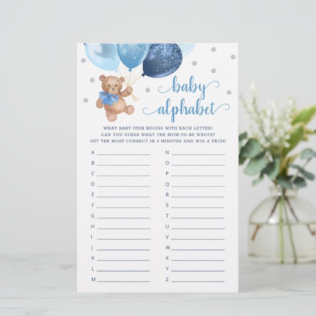 Baby Alphabet ABC Game Baby Shower Teddy Bear (Standing Front)