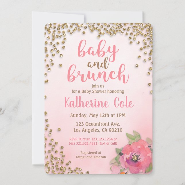 Baby and Brunch Baby Shower Glitter Invitation (Front)