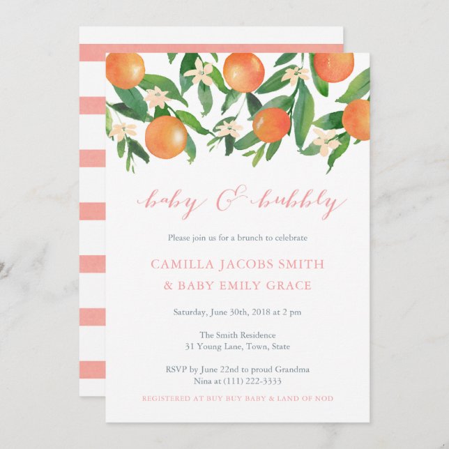 Baby and Bubbly Brunch Baby Shower for Girl Invitation (Front/Back)