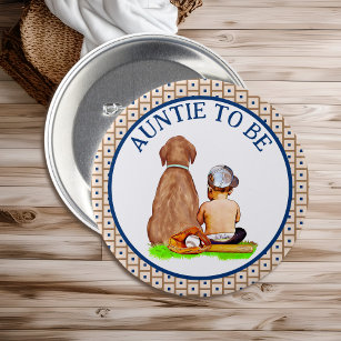 Baby and Dog Baseball Baby Shower Aunt to Be 7.5 Cm Round Badge