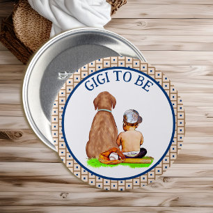 Baby and Dog Baseball Baby Shower Gigi to Be 7.5 Cm Round Badge