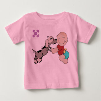 Baby And Dog Friend On Baby Creepers Baby T-Shirt