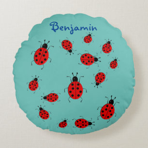 Baby and Kids, cute ladybugs, personalised Round Cushion