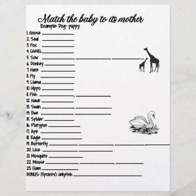 BABY AND MAMA ANIMAL MATCH GAME CUSTOM LETTERHEAD (Front)